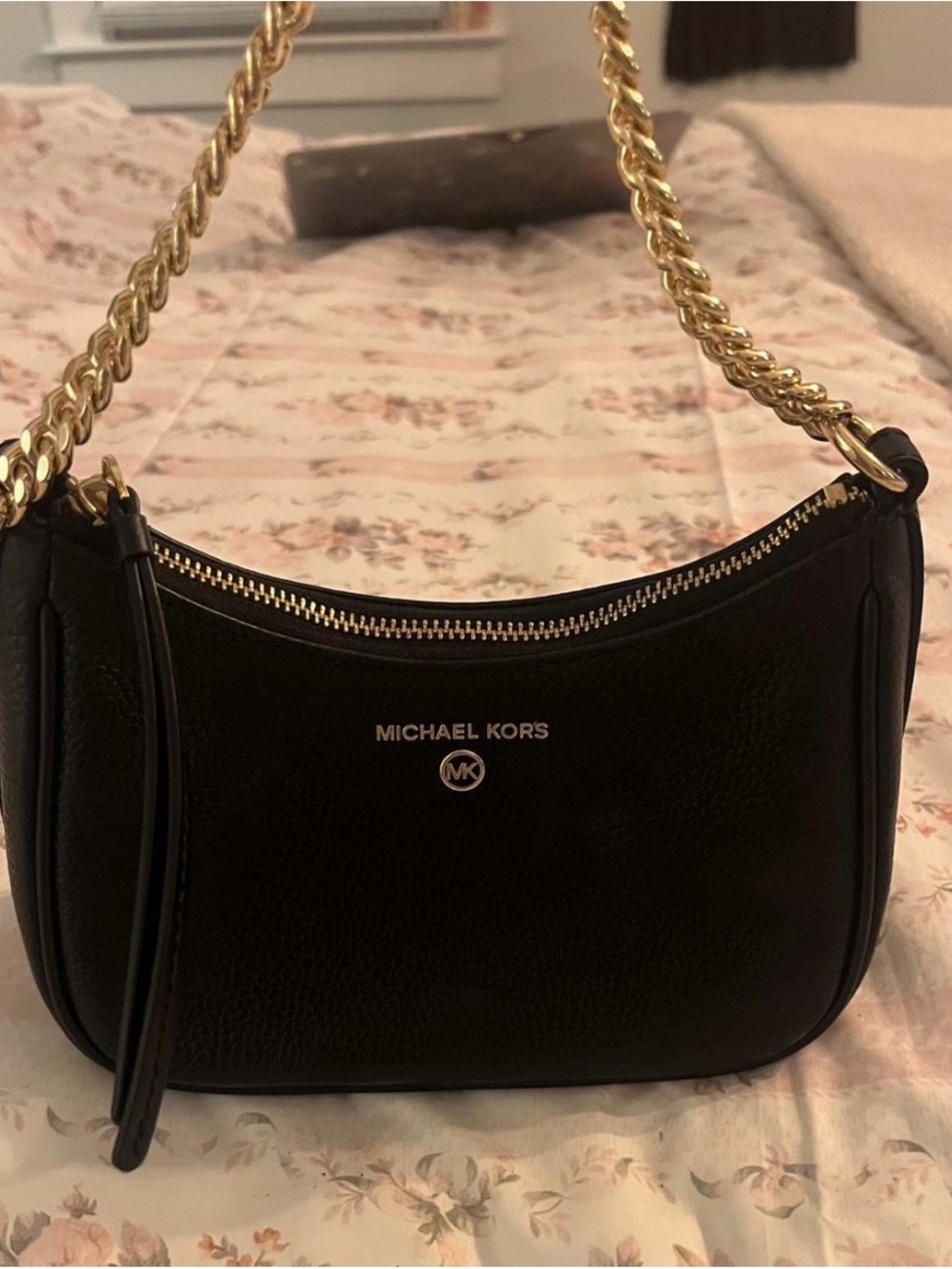 Michael Kors black + gold chain leather purse